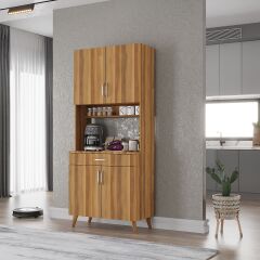 Loysen Kahve Köşesi Çok Amaçlı Dolap Kiler Mutfak Dolabı Ceviz Ücretsiz Kurulum