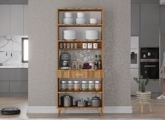 Loysen Kahve Köşesi Çok Amaçlı Dolap Kiler Mutfak Dolabı Ceviz Ücretsiz Kurulum