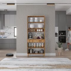 Loysen Kahve Köşesi Çok Amaçlı Dolap Kiler Mutfak Dolabı Ceviz Ücretsiz Kurulum