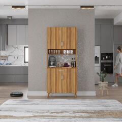 Loysen Kahve Köşesi Çok Amaçlı Dolap Kiler Mutfak Dolabı Ceviz Ücretsiz Kurulum