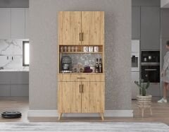 Loysen Kahve Köşesi Çok Amaçlı Dolap Kiler Mutfak Dolabı Çam Ücretsiz Kurulum