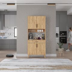 Loysen Kahve Köşesi Çok Amaçlı Dolap Kiler Mutfak Dolabı Çam Ücretsiz Kurulum