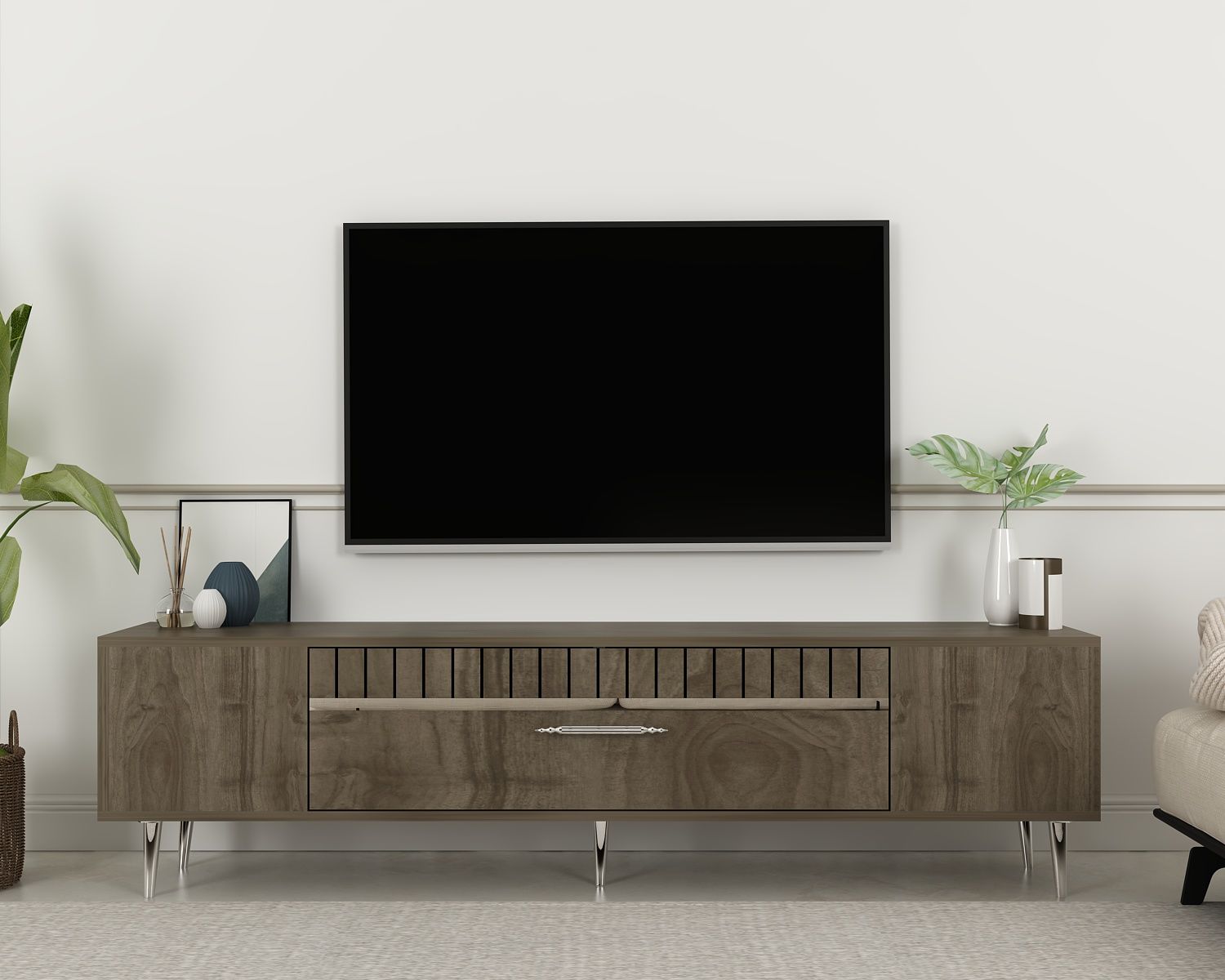 Bakü  Tv Sehpası Tv Ünitesi Ceviz Gümüş