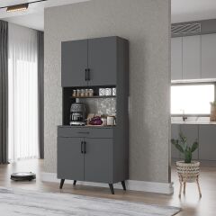 Loysen Kahve Köşesi Çok Amaçlı Dolap Kiler Mutfak Dolabı Füme Ücretsiz Kurulum