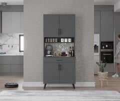 Loysen Kahve Köşesi Çok Amaçlı Dolap Kiler Mutfak Dolabı Füme Ücretsiz Kurulum