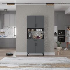 Loysen Kahve Köşesi Çok Amaçlı Dolap Kiler Mutfak Dolabı Füme Ücretsiz Kurulum