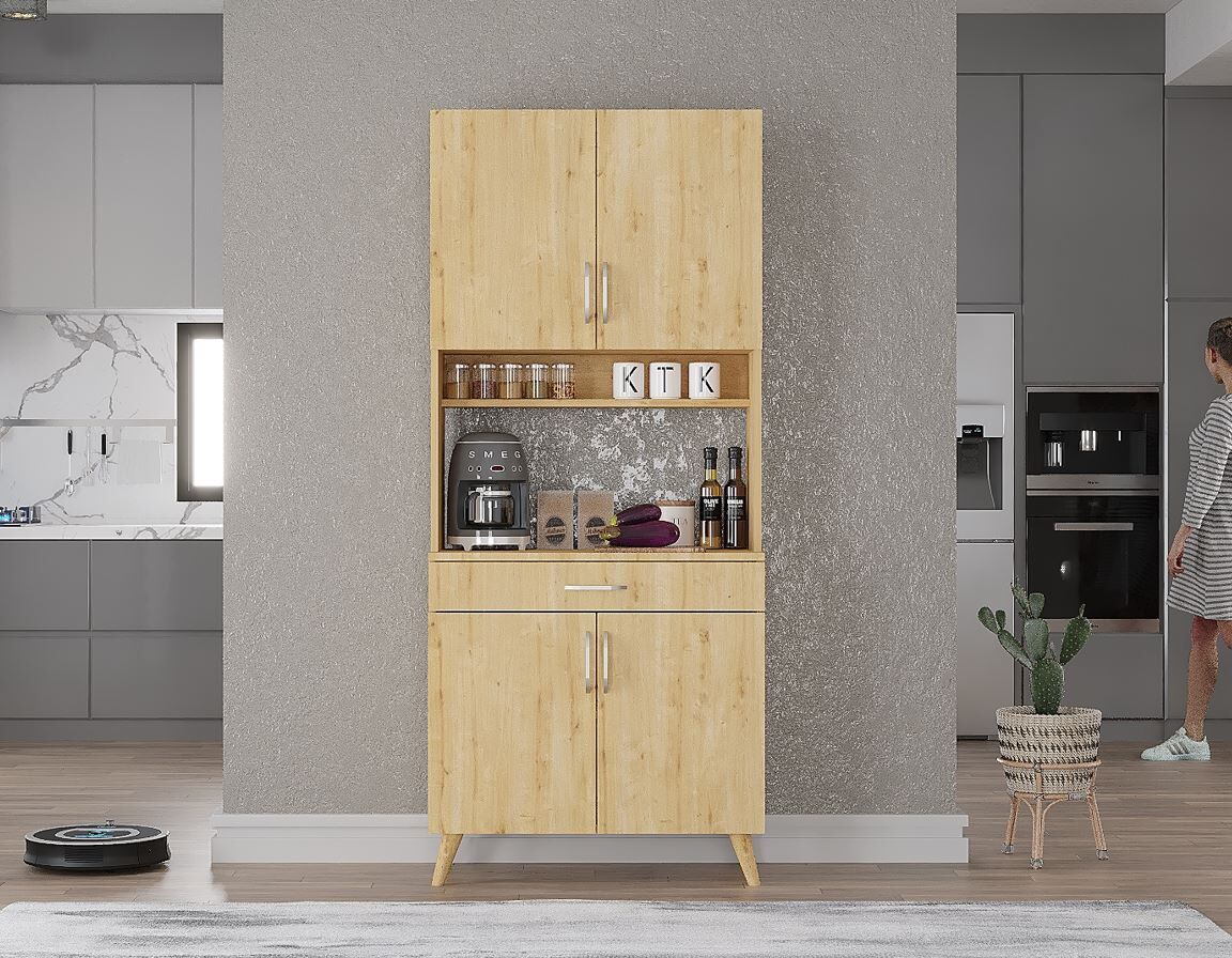 Loysen Kahve Köşesi Çok Amaçlı Dolap Kiler Mutfak Dolabı Meşe Ücretsiz Kurulum