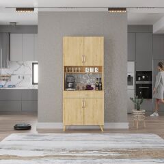 Loysen Kahve Köşesi Çok Amaçlı Dolap Kiler Mutfak Dolabı Meşe Ücretsiz Kurulum