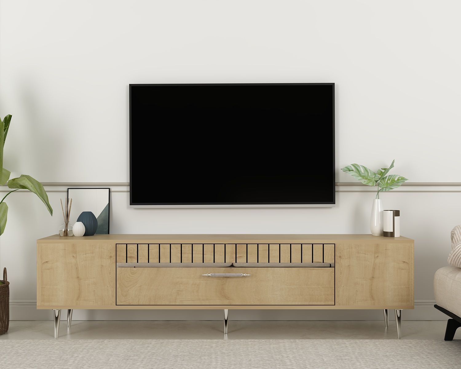 Bakü  Tv Sehpası Tv Ünitesi Safirmeşe Gümüş