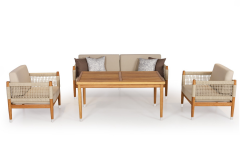 Estella Masif Ahşap İroko Ağacı Bahçe Balkon Oturma Grubu 3+1+1+Masa