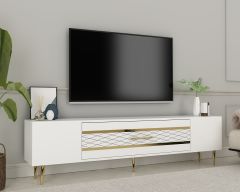 Aşkabat Tv Sehpası Tv Ünitesi Beyaz Altın