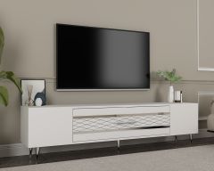 Aşkabat Tv Sehpası Tv Ünitesi Beyaz Gümüş
