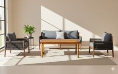 Dynamic Masif Ahşap İroko Ağacı Oturma Grubu Bahçe Balkon Koltuk Takımı 3+1+1+ Masa