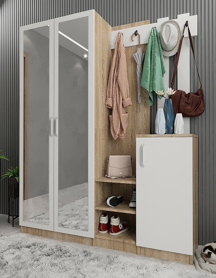 Moon Portmanto Vestiyer Ayakkabılık Meşe Beyaz -Ücretsiz Kurulum