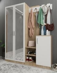 Moon Portmanto Vestiyer Ayakkabılık Meşe Beyaz -Ücretsiz Kurulum