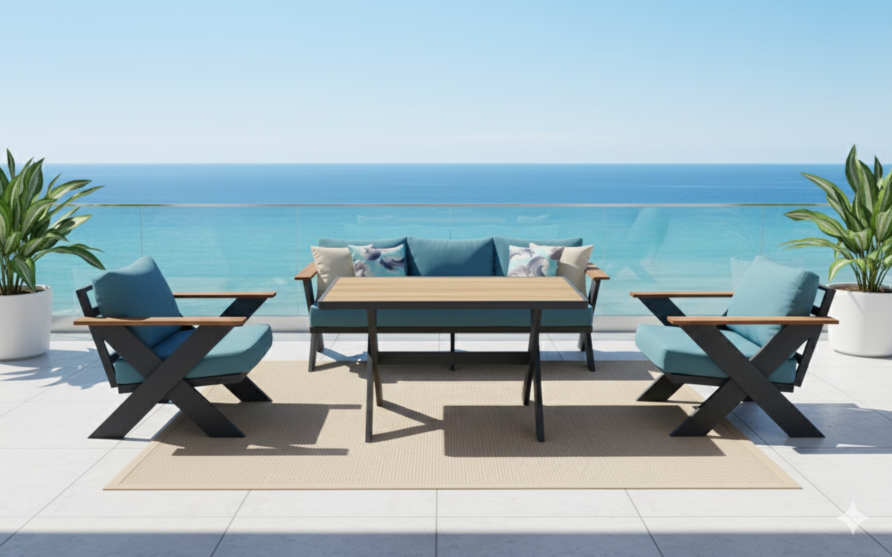 Selina Alüminyum Oturma Grubu Bahçe Balkon Koltuk Takımı 3+1+1+Masa