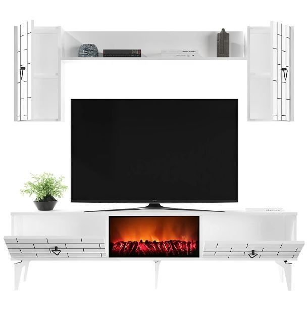 Belgrat Şömineli Tv Ünitesi Tv Sehpası Beyaz