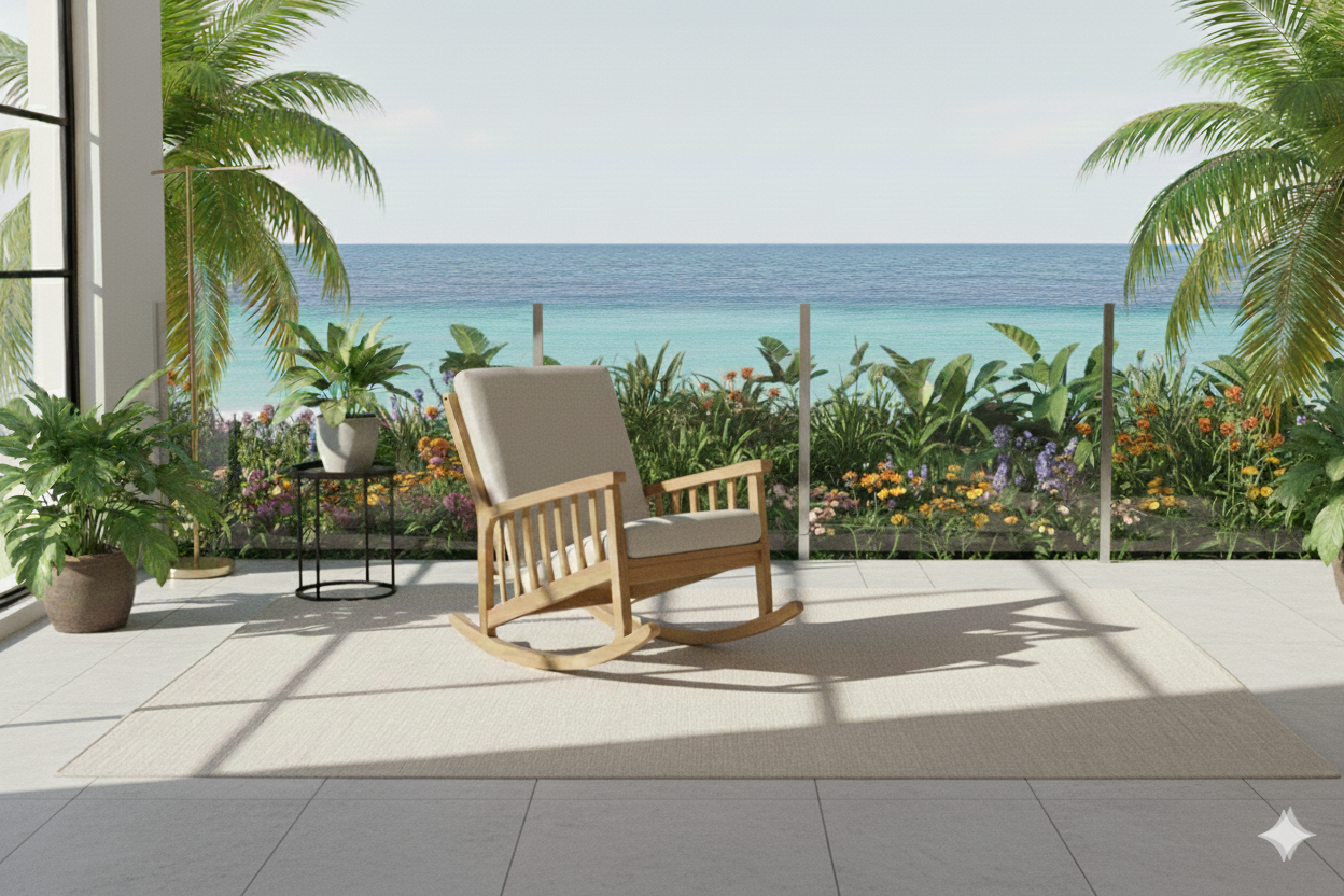 Sandy Masif Ahşap Dut Ağacı Sallanan Sandalye Koltuk Tv Koltuğu