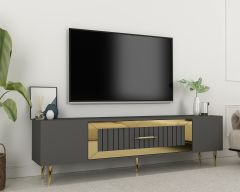 Lahor Tv Sehpası Tv Ünitesi Antrasit Altın