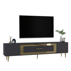 Lahor Tv Sehpası Tv Ünitesi Antrasit Altın
