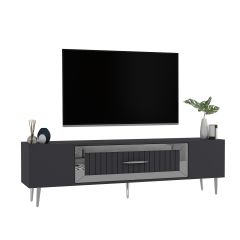 Lahor Tv Sehpası Tv Ünitesi Antrasit Gümüş