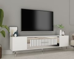 Lahor Tv Sehpası Tv Ünitesi Beyaz Gümüş