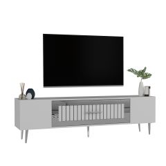 Lahor Tv Sehpası Tv Ünitesi Beyaz Gümüş