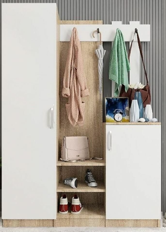 Efes Portmanto Vestiyer Ayakkabılık Meşe Beyaz -Ücretsiz Kurulum