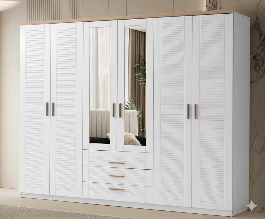 Lemis Tamamı Mdf 6 Kapaklı Membran Gardırop Dolap 220 cm - Kurulum Dahil