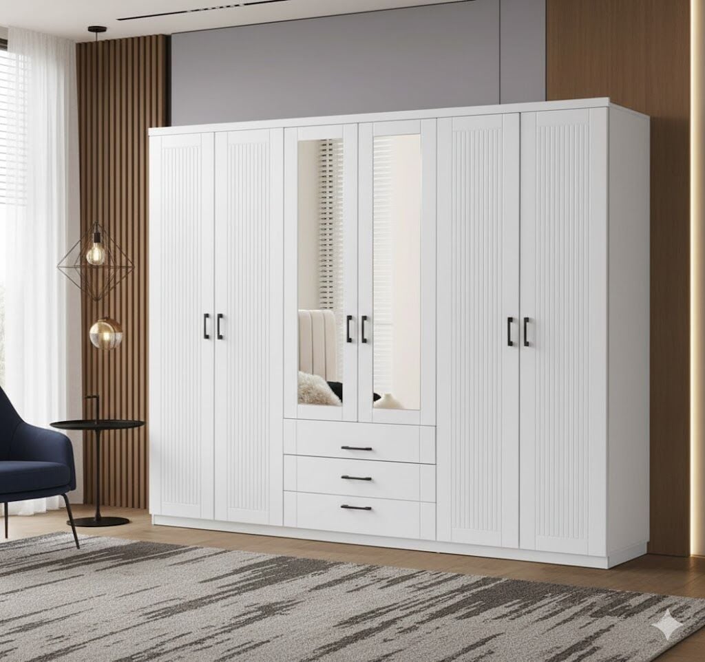 Gardenya Tamamı Mdf 6 Kapaklı Membran Gardırop Dolap 220 cm- Kurulum Dahil