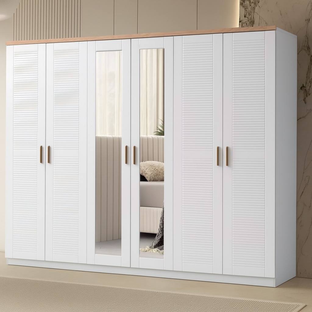 Mimoza Tamamı Mdf 6 Kapaklı Membran Gardırop Dolap 220 cm- Kurulum Dahil