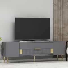Pencap Tv Sehpası Tv Ünitesi Antrasit Altın
