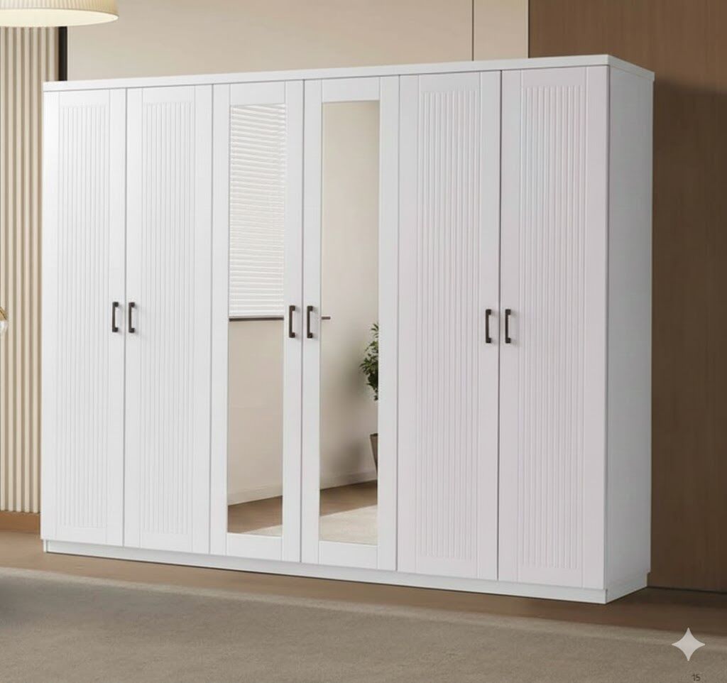 Lilyum Tamamı Mdf 6 Kapaklı Membran Gardırop Dolap 220 cm- Kurulum Dahil