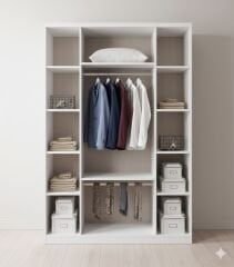 Frezya Tamamı Mdf 4 Kapaklı Membran Gardırop Dolap 147 cm- Kurulum Dahil