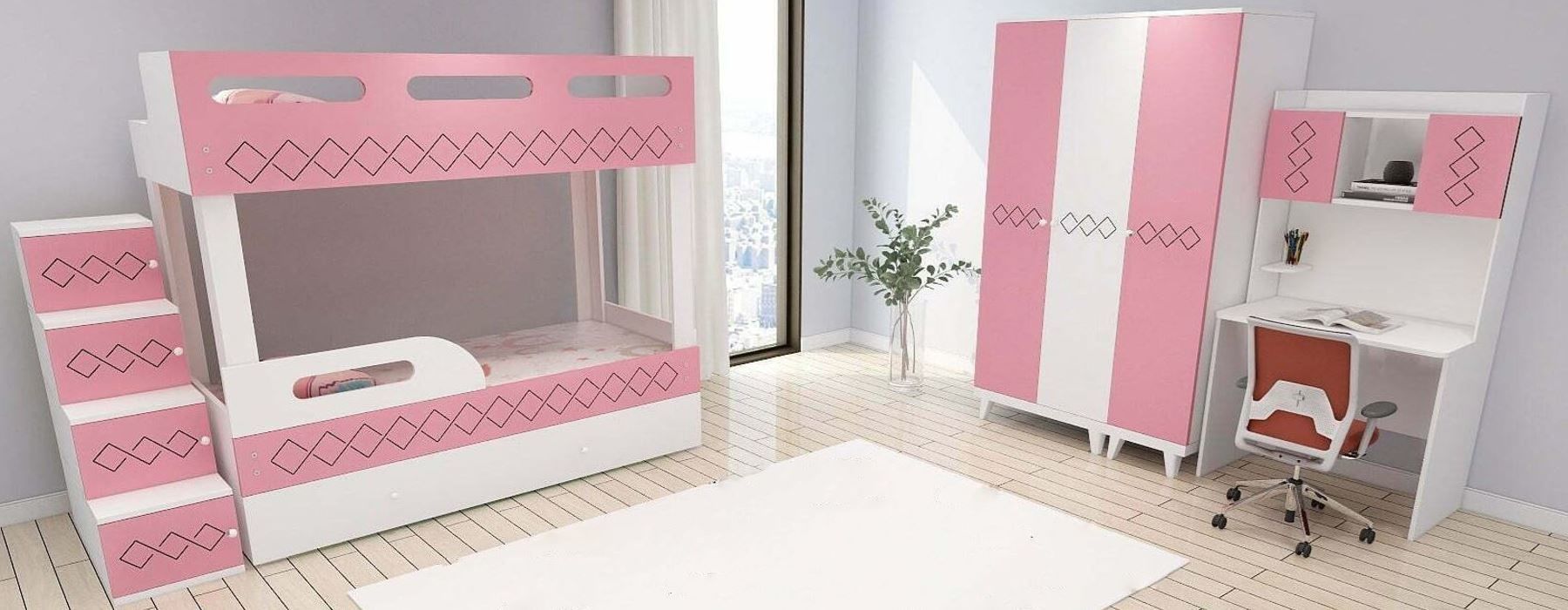 Venom Çekmeceli Ranza Dolaplı Takım - Kurulum Hizmeti-Pembe