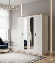 Petunya Tamamı Mdf 4 Kapaklı Membran Gardırop Dolap 147 cm- Kurulum Dahil