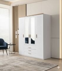 Papatya Tamamı Mdf 4 Kapaklı Membran Gardırop Dolap 147 cm- Kurulum Dahil