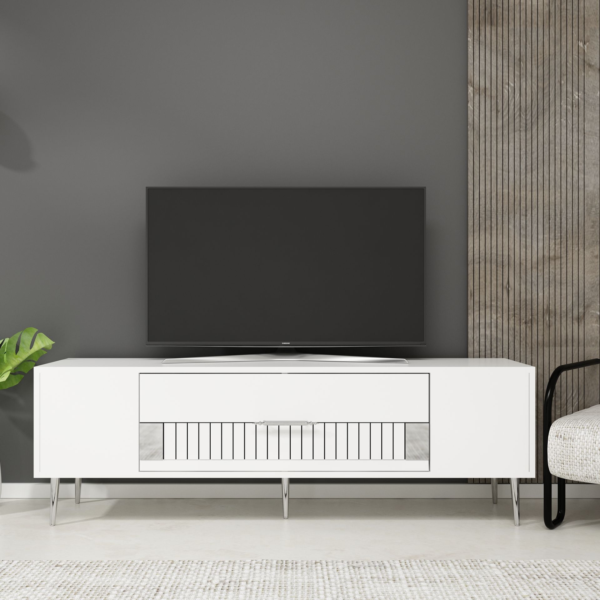 Pencap Tv Sehpası Tv Ünitesi Beyaz Gümüş