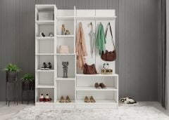 Çizgi Portmanto Vestiyer Ayakkabılık  Beyaz -Ücretsiz Kurulum