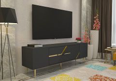 Ufa Tv Sehpası Tv Ünitesi Antrasit Altın