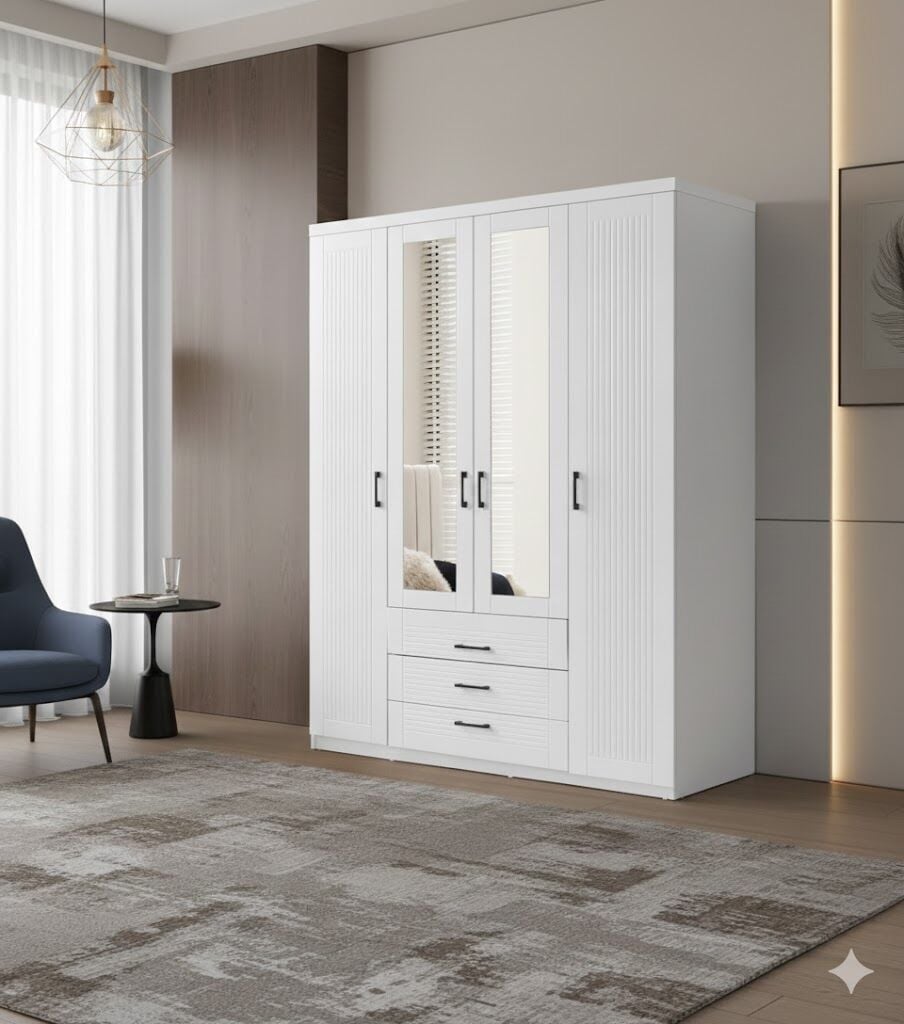 Fulya Tamamı Mdf 4 Kapaklı Membran Gardırop Dolap 147 cm- Kurulum Dahil