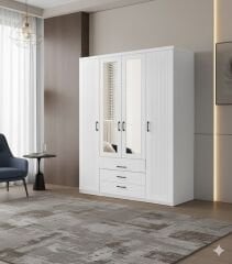 Fulya Tamamı Mdf 4 Kapaklı Membran Gardırop Dolap 147 cm- Kurulum Dahil