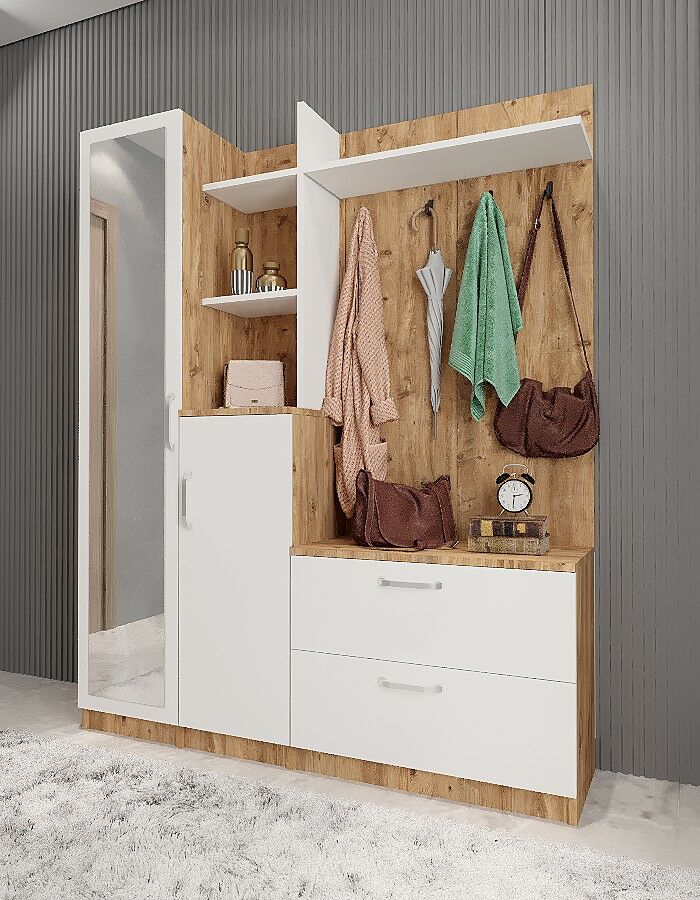 Çizgi Portmanto Vestiyer Ayakkabılık Çam Beyaz -Ücretsiz Kurulum