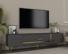 Şuşa Tv Sehpası Tv Ünitesi Antrasit Altın