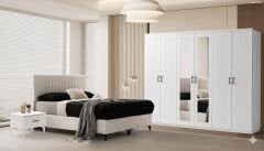 Lilyum Tamamı Mdf 6 Kapaklı Membran Gardırop ve Yatak Odası Takımı - Kurulum Dahil