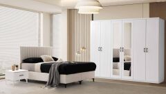 Lilyum Tamamı Mdf 6 Kapaklı Membran Gardırop ve Yatak Odası Takımı - Kurulum Dahil