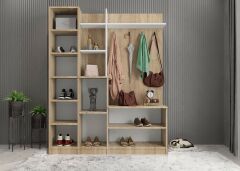 Çizgi Portmanto Vestiyer Ayakkabılık Meşe Beyaz -Ücretsiz Kurulum