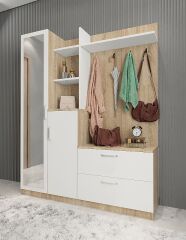 Çizgi Portmanto Vestiyer Ayakkabılık Meşe Beyaz -Ücretsiz Kurulum