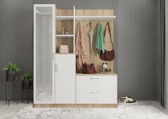 Çizgi Portmanto Vestiyer Ayakkabılık Meşe Beyaz -Ücretsiz Kurulum