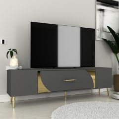 Şeki Tv Sehpası Tv Ünitesi Antrasit Altın
